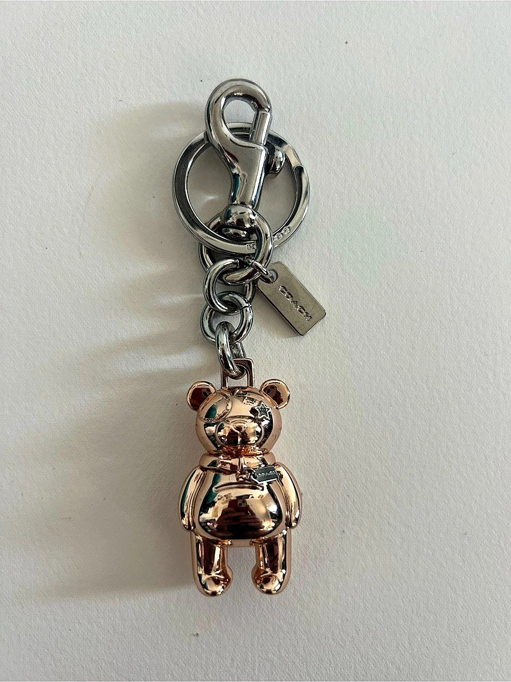 Coach 3D Bear Bag Charm Rose Gold & Silver